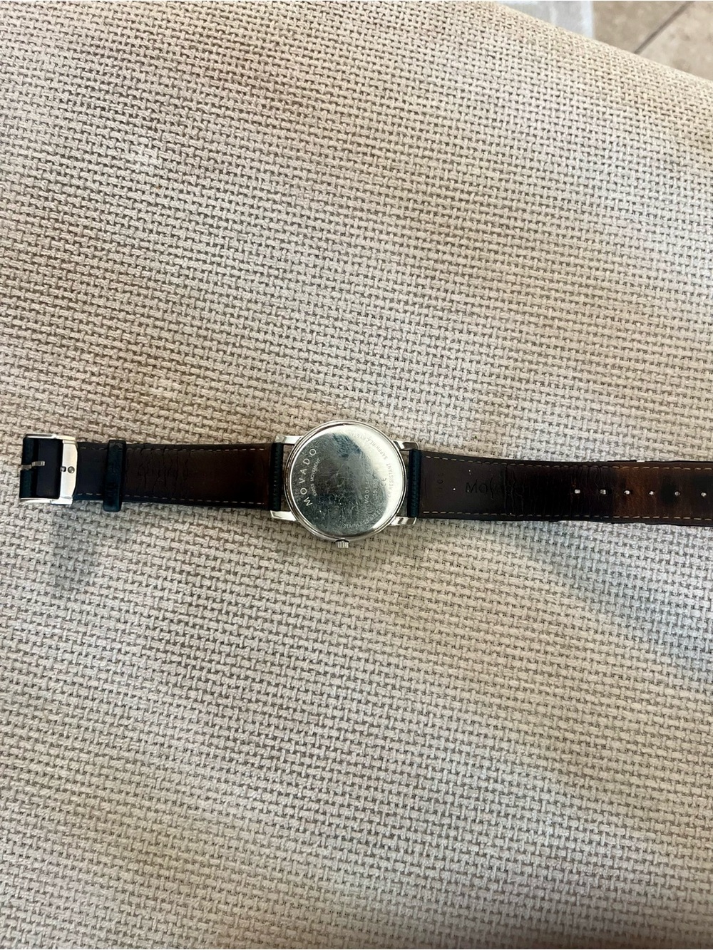 Movado Black Dial Silver Case Leather Strap Watch - Picture 4 of 8